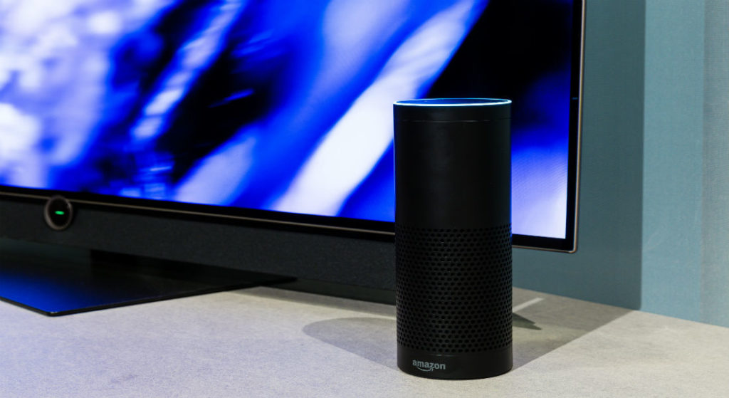 Amazon's Alexa with a screen in the background